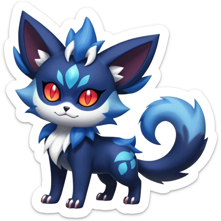 Shiny Evil mExotic Badass Colorful Ethereal Royal Mysterious Gothic Meowstic-Zorua-Litten-Noibat-Pokémon-Fakémon-hybrid-creature (full body) with random pattern-markings sticker