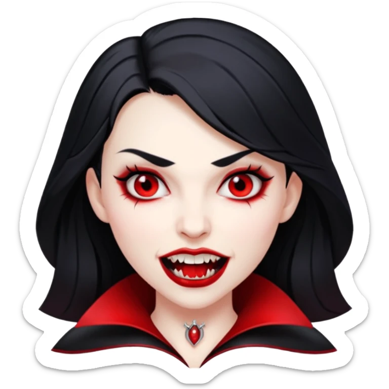 Beautiful vampire woman with back hair and red highlights showing fangs  sticker