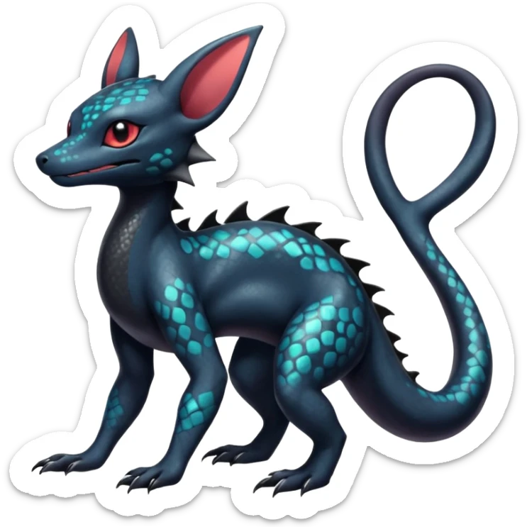 Shiny beautiful gorgeous ethereal Scaley Exotic Salandit-Umbreon-Noibat-Fakémon-hybrid-creature (full body) sticker