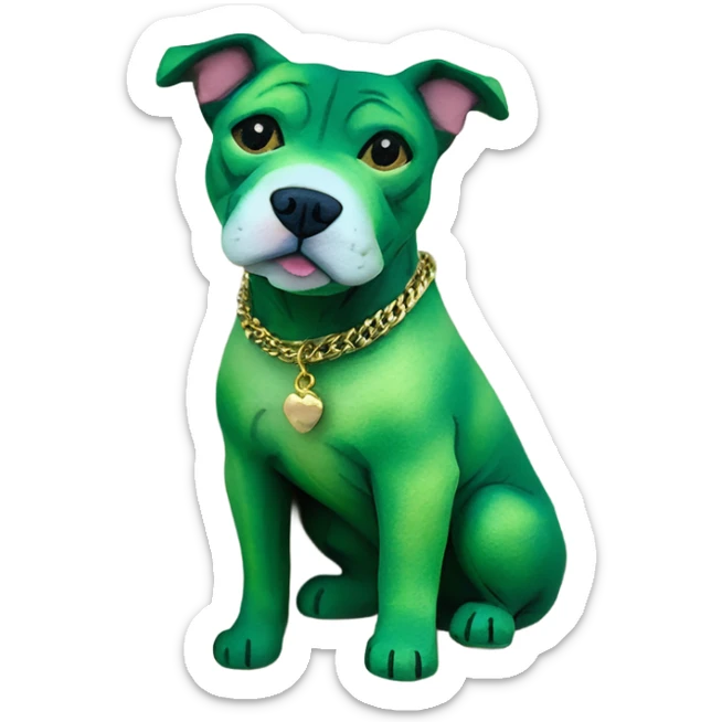 Watercolor pocket pittie with green velvet color gold findings sticker
