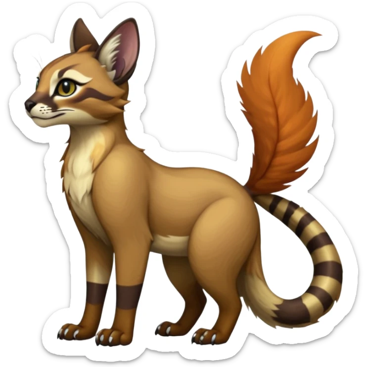 Colorful dark tropical tribal glorious iridescent divine exotic cute cool beautiful beautiful fantasy-caracal-civet-genet-sergal-vernid-Gryphon-Cacomistle-Trico-oncilla-animal-Fakémon-hybrid-fursona (full body) sticker