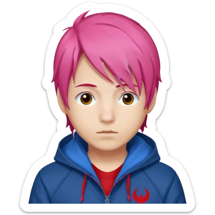 yuiji itadori jjk avec cheveux rose veste bleu capuche rouge sticker