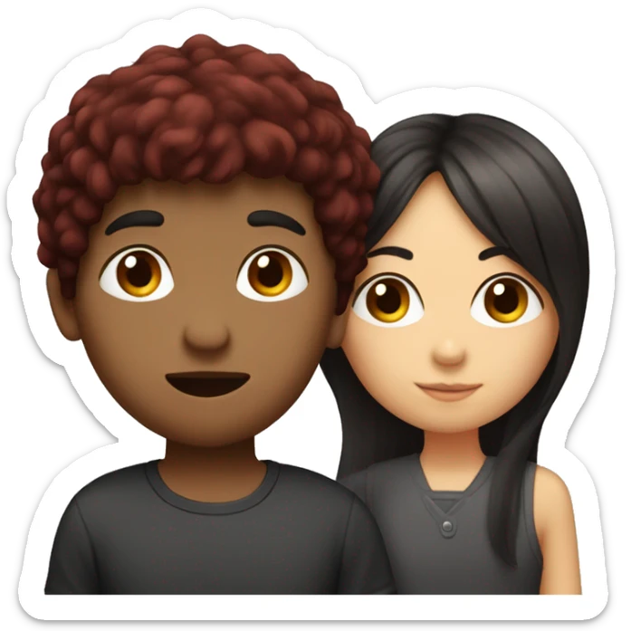 Girl dark red hair  kissing boy with dark hair mullet sticker