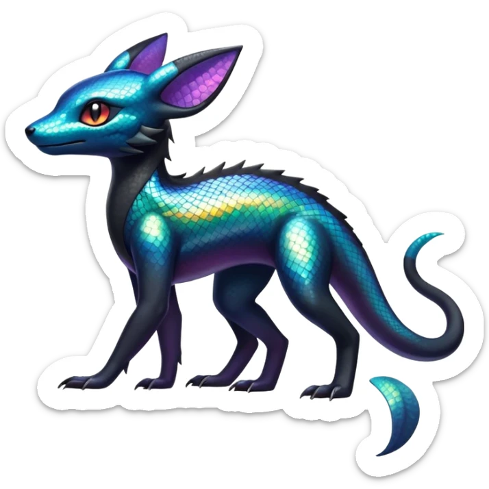 Colorful Iridescent Exotic Salandit-Aurorus-Umbreon-Fakémon-hybrid-creature (full body)  sticker