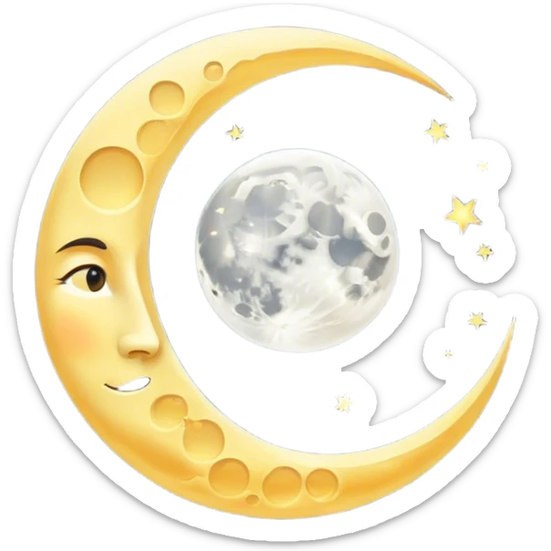 Un sol brillante y una luna reflejando su luz. La luna no compite con el sol, sino que lo engrandece con su reflejo. Si intentara brillar por sí misma, desaparecería. sticker
