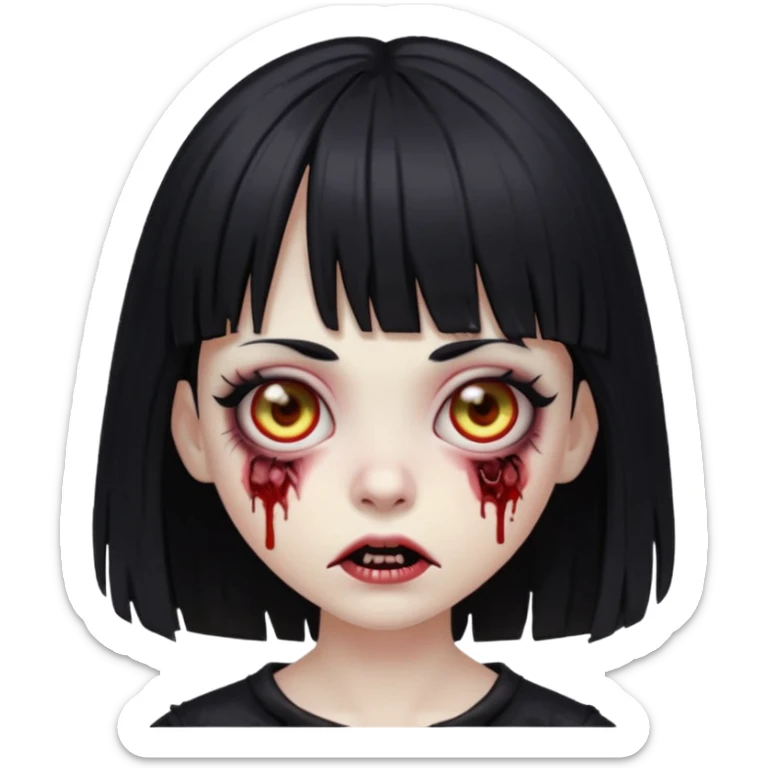 garota zombie com cabelo preto de franja e olhos puxados gótica emoji generator sticker