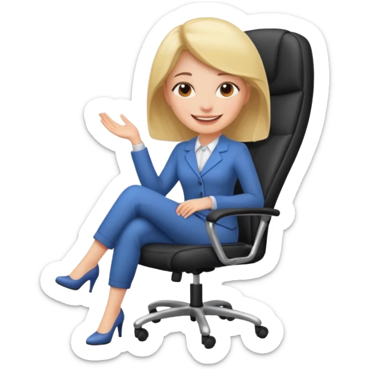 Woman having cartoon faced relaxing in an office chair and smiling sticker
