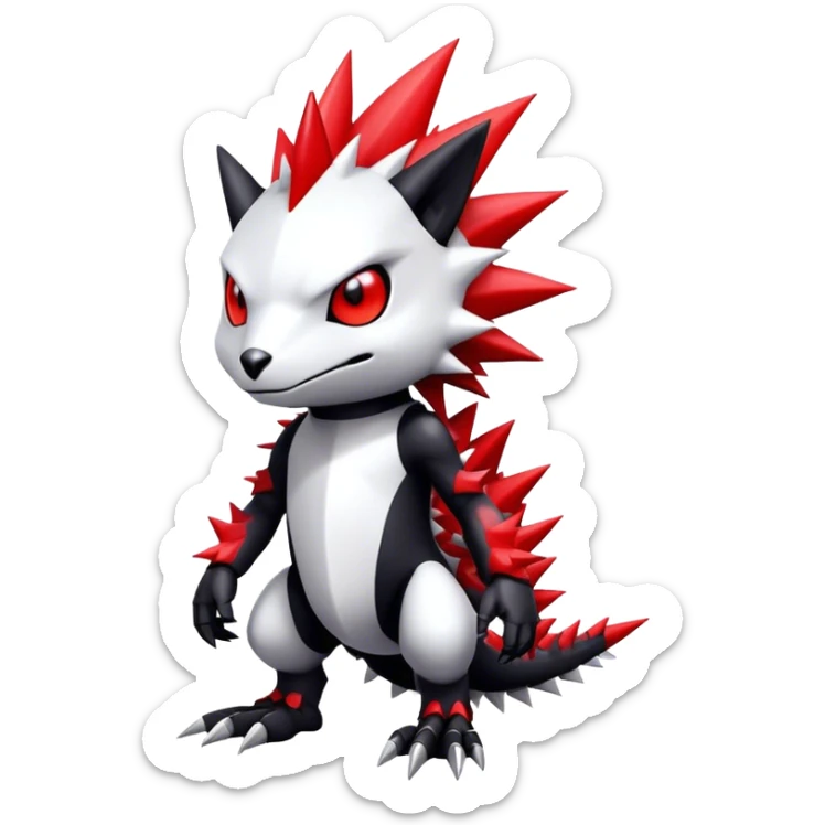 Cute cool black red white animal-Digimon-Fakémon-hybrid full body, detailed, spiky, edgy sticker