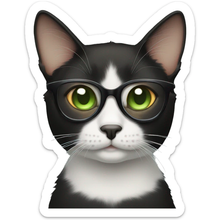 Black cat with specs of white and orange and brown green blue eyes  sticker
