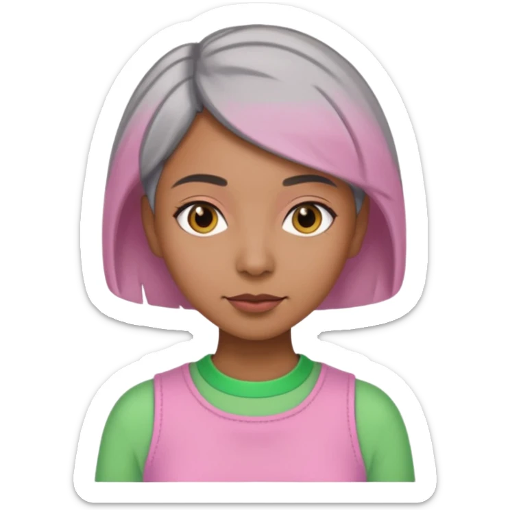 Brown woman with short gray hair wearing pink and green outfit  sticker