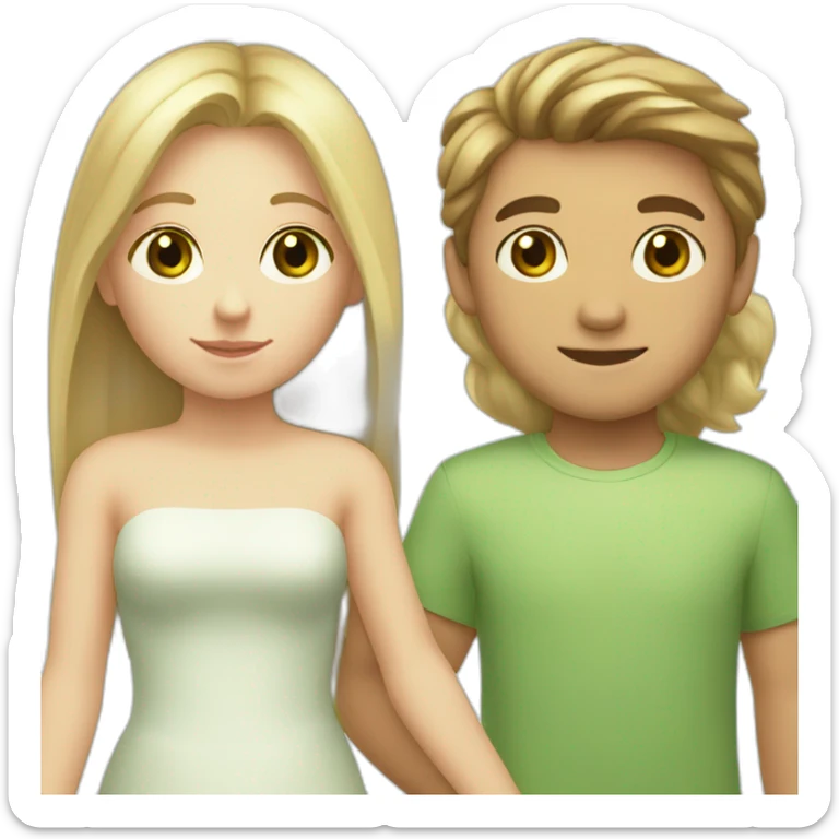 blonde girl with green eyes holding hands with boy with brown hair and hazel eyes sticker