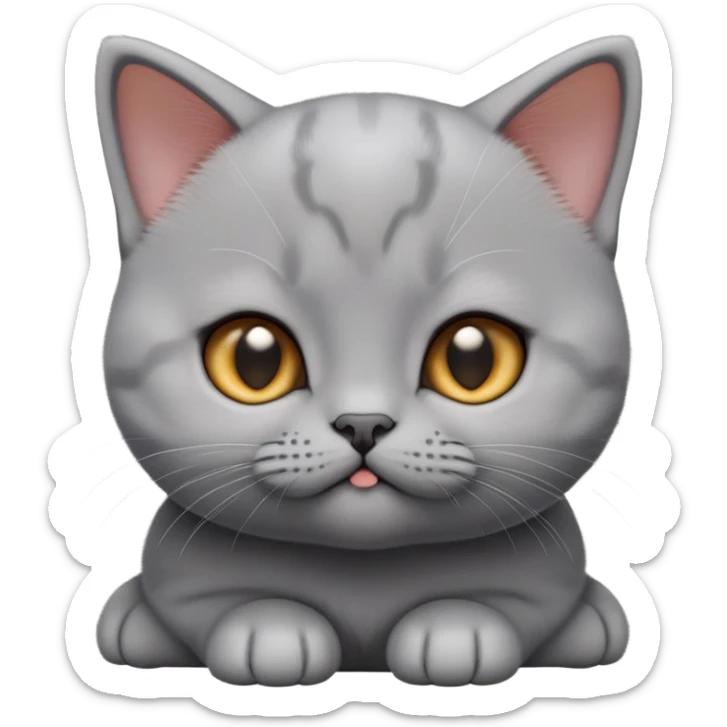 cinematic-cute-realistic british shorthair-kitten cat-portrait-emoji,-head-tilted-playfully-and-inquisitively,-sleek-solid-grey-fur,-simplified-yet-adorable-features,-highly-detailed,-glowing-with-a-warm,-friendly-glow sticker