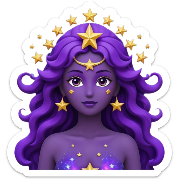 3D render of Star Goddess made of deep space cosmic energy, Silhouette filled with galaxies, glowing purple edges, silhouette shape with no facial features, Apple emoji style, isolated on white background --v 6.0 sticker