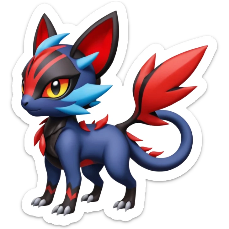Colorful Cool Badass  Meloetta-Litten-Noibat-Guilmon-Darkrai-Pokémon-Fakémon-fusion-hybrid-creature sticker