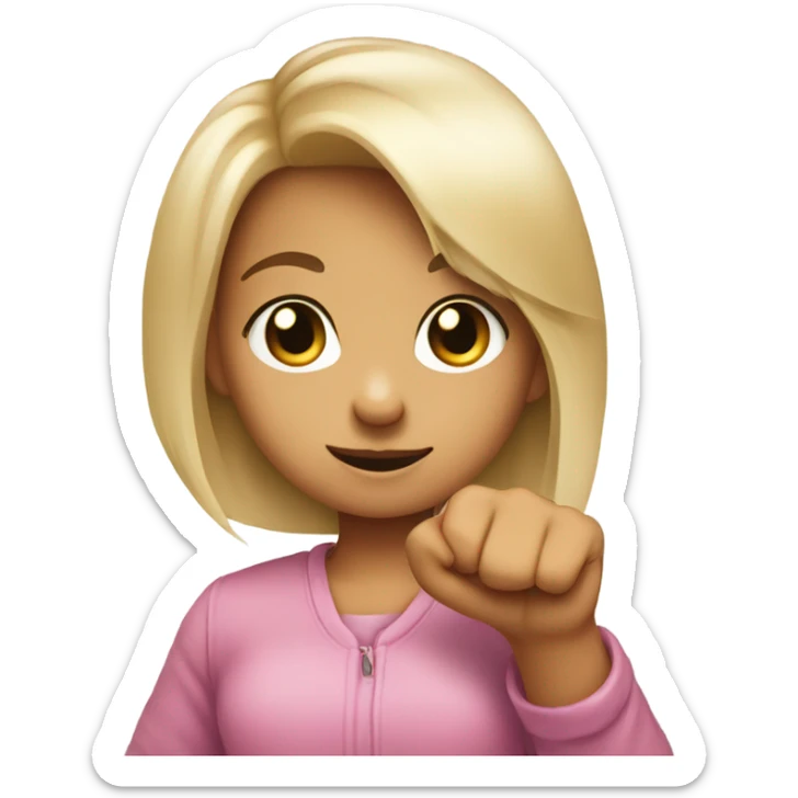 Girl doing a smile-pout and putting up a fist with just her pinky finger up straight  sticker