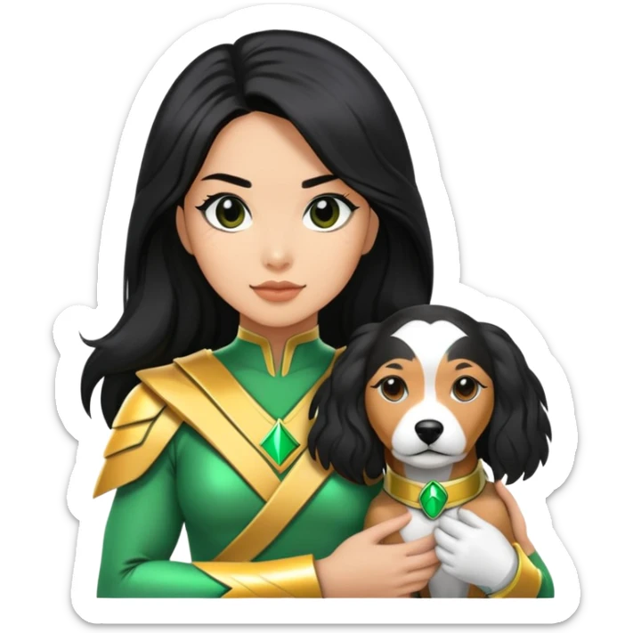 green power ranger wasian woman with long black hair and a cockapoo dog sticker