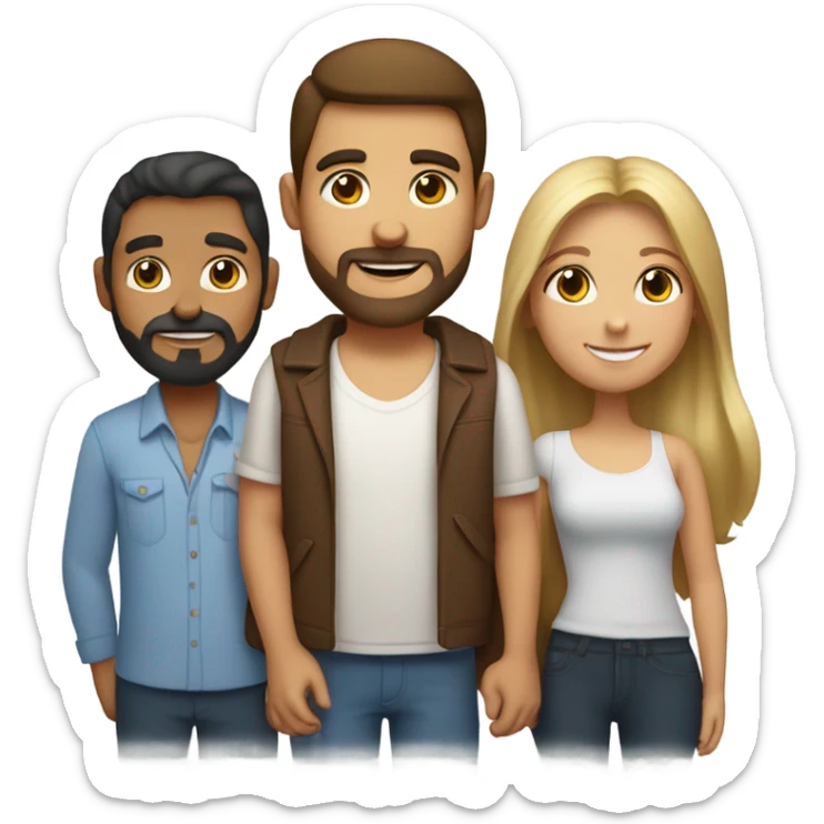 Puerto rican beard short brown hair  with blond long hair woman and brown long hair girl Family  sticker
