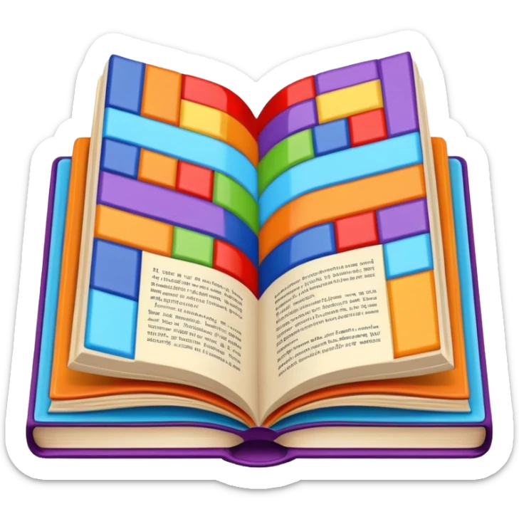 an open book with a dark cover. on the pages of the book, there are examples of tiles in bright colors sticker