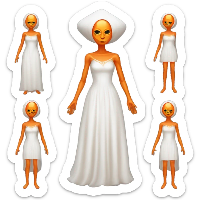 a orange alien woman full body in white Romanov dress sticker