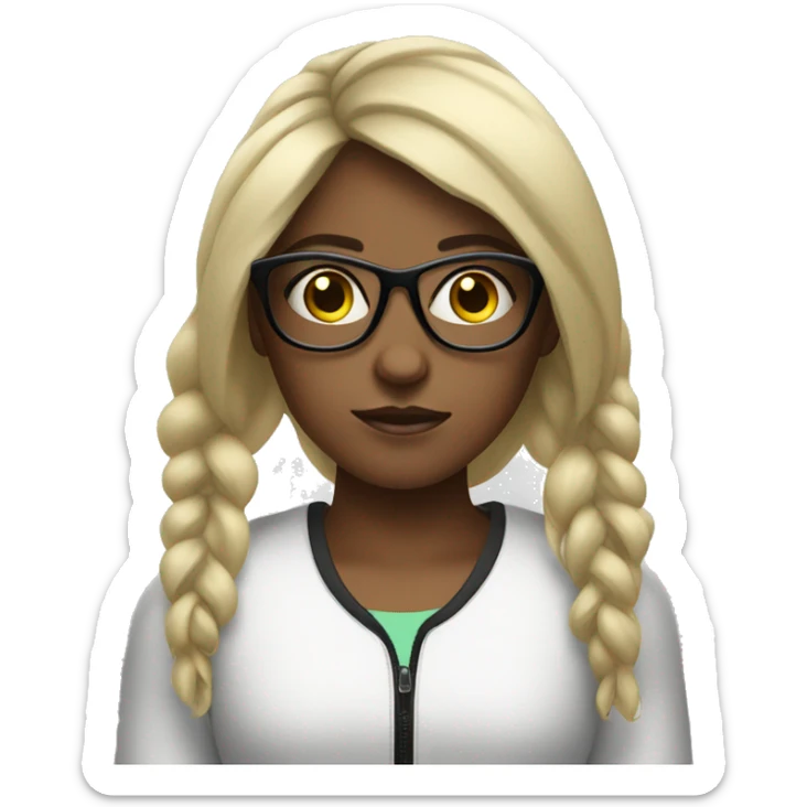 girl with totally black glasses so you can't see her eyes doing weightlifting sticker