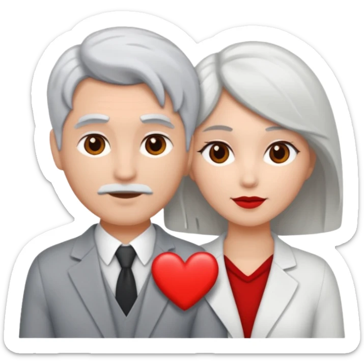 bonjour,
peux-tu générer un émoji d'un couple hétérosexuel, composé d'une femme blanche ayant les cheveux gris clair, accolée à un homme blanc avec les cheveux brun, le tout avec un cœur entre les 2 pour les lier
merci sticker