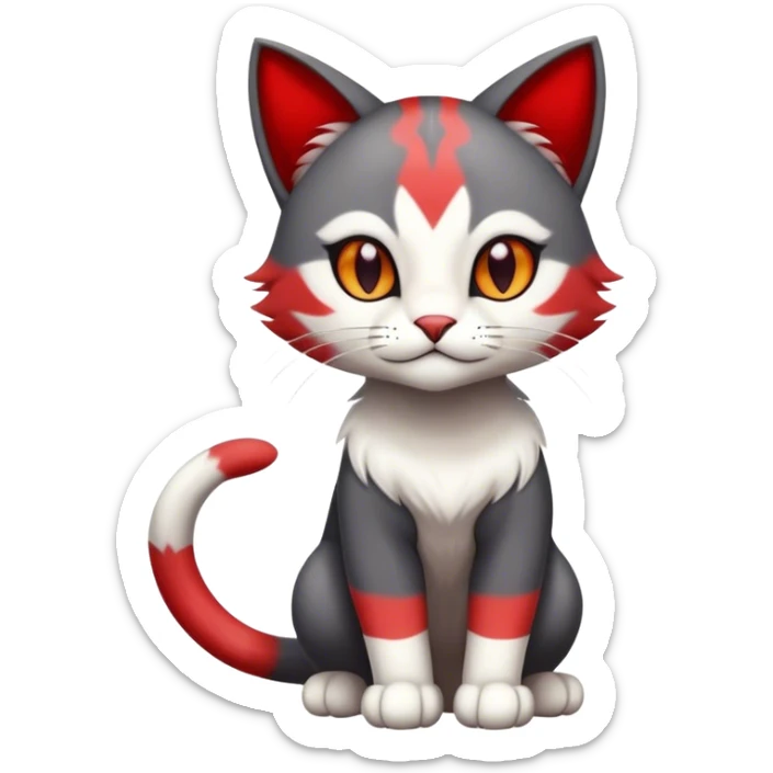 Cute cool black red white grey feline-animal-hybrid-Fakemon full body sticker