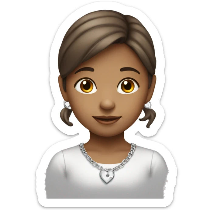 Little girl with brown hair wearing silver heart necklace  sticker