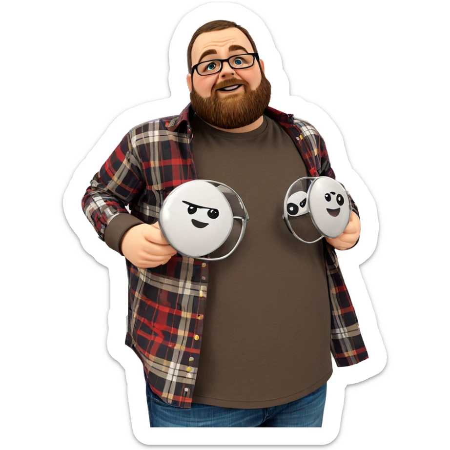 plaid shirt indoors with glasses sticker