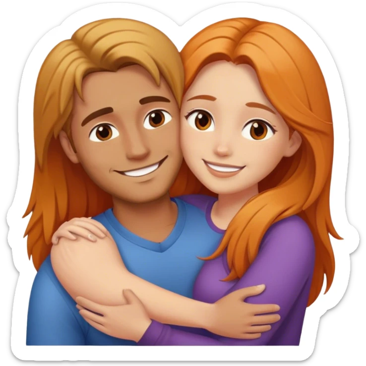 couple hug with warm smiles. The Girl have Brown Long hair und the man blond/orange hair sticker