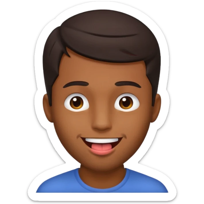A brown skin guy with dark hair that is his covering forehead, his head is tilted back a bit and his tongue is out sticker