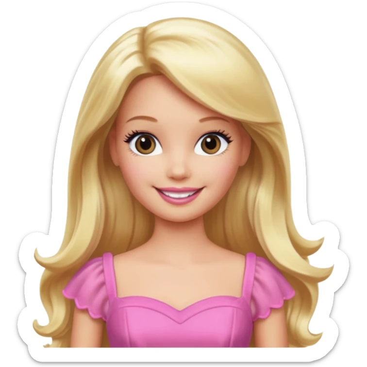 barbie, long blonde hair, pink dress sticker