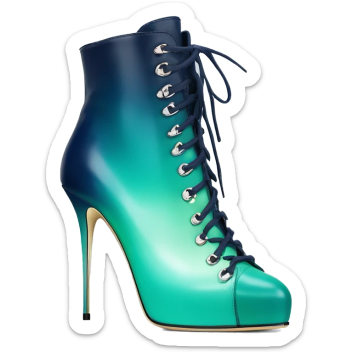Realistic isolated front top view of a pair of light teal,green,navy blue ombre Jimmy Choo stiletto high heel boots. sticker