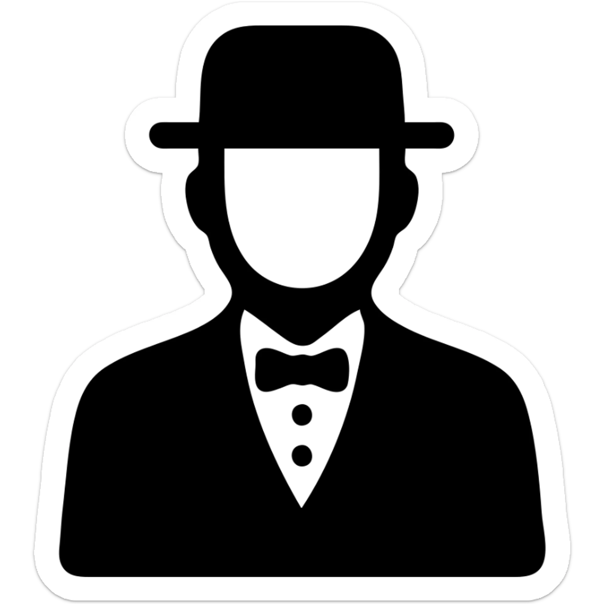man in a vintage black and white suit, no facial hair, solid filled icon sticker