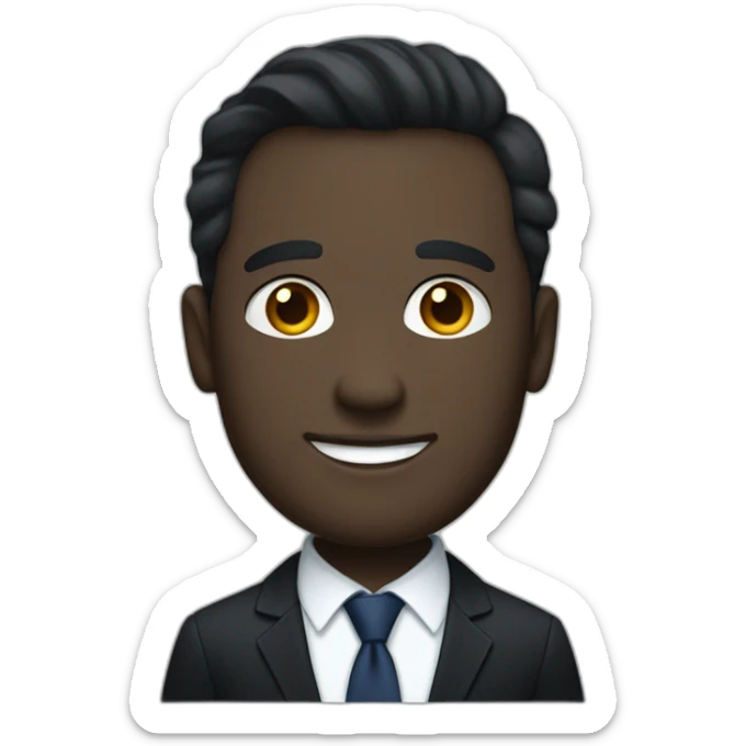 a white bold man in a black suit wearing a dark blue shirt and a black ties sticker