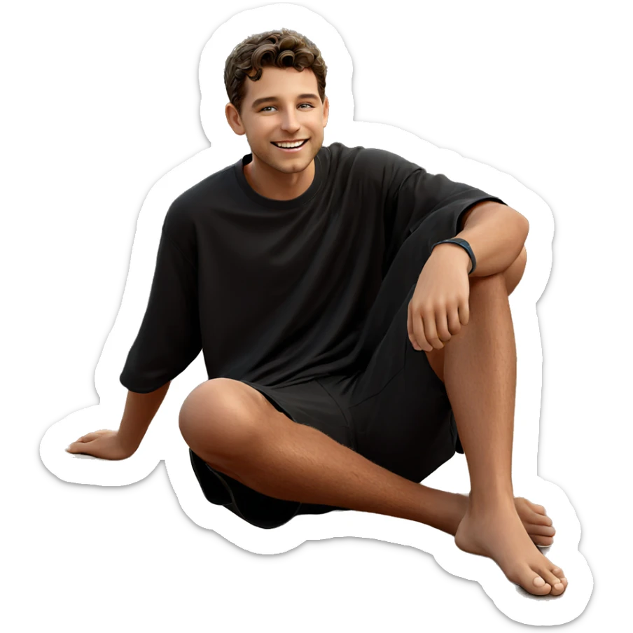 smiling boy outdoors in black sticker