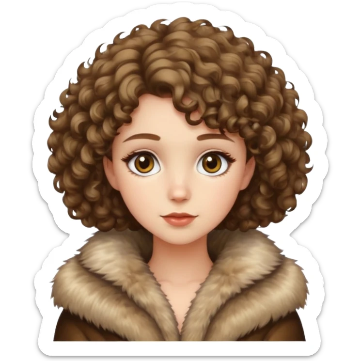 Caucasian girl with short curly hair and hazel eyes in fur coat  sticker