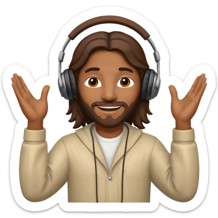 African American Jesus Christ wearing headphones listen to music with hands raised sticker