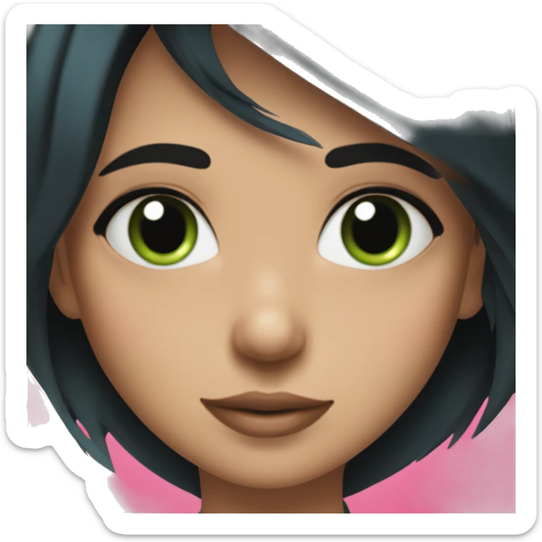 girl with bluey green eyes, black hair and hot pink front strands  sticker