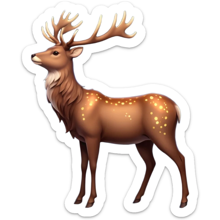 Celestial Stag emoji – full body, majestic stag with tall glowing antlers shaped like constellations, starry highlights on body, slight side angle sticker