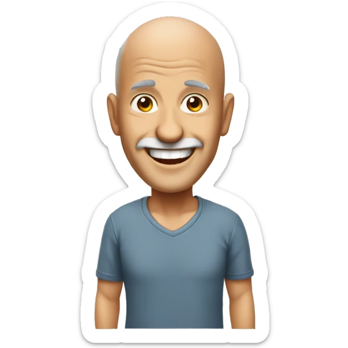 emoji of a happy man over 50 without hair using formal t shirt with background white sticker