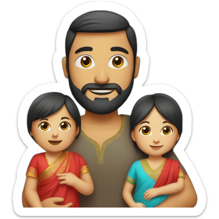 Indian dad with beard and Chinese wife in red and 1 small baby sticker