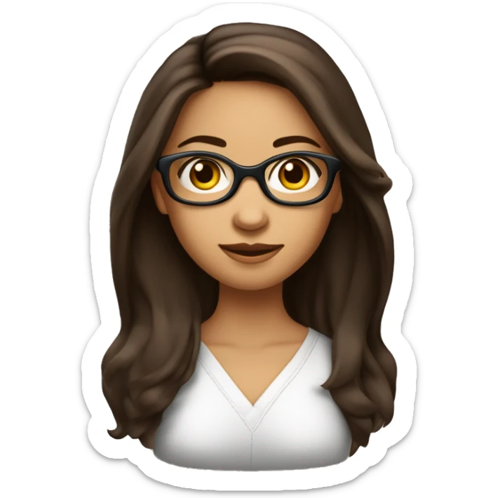 fille brune au yeux marron légèrement en amande cheveux long et lisse et des grande lunette noire sticker