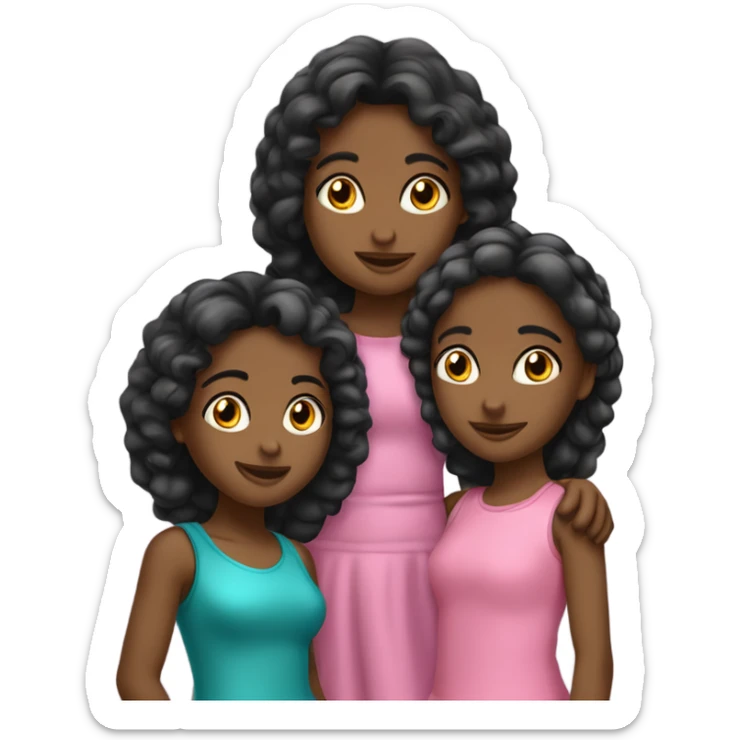 Tres chicas abrazandoce, las 3 de pelo negro pero una de 9 años, otra de 15 y una de 36 sticker