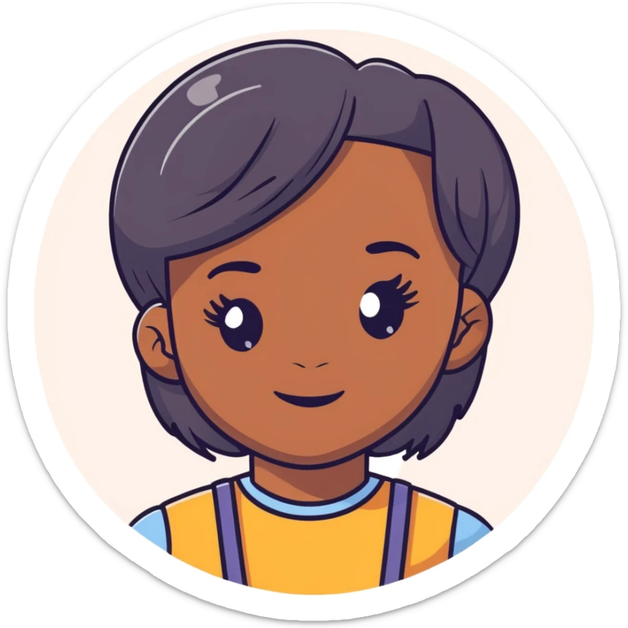 Black girl with fair skin, round face, and straight hair sticker