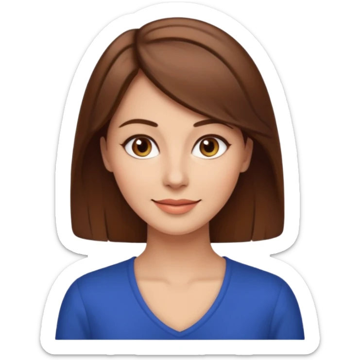 emoji of a 30-year-old woman with a more mature appearance, lady-like features, brown hair, friendly expression sticker