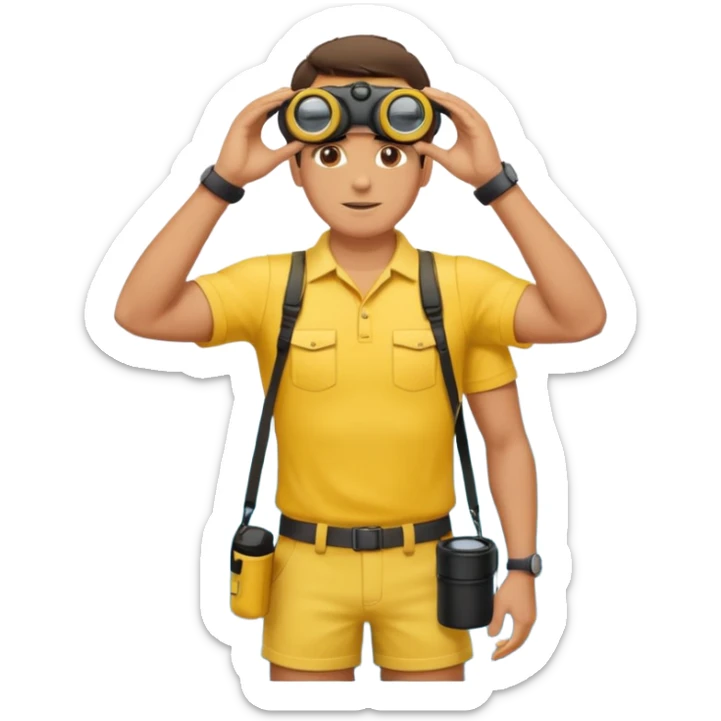 Male lifeguard – yellow shirt, binoculars in hand, scanning the sea, full body sticker