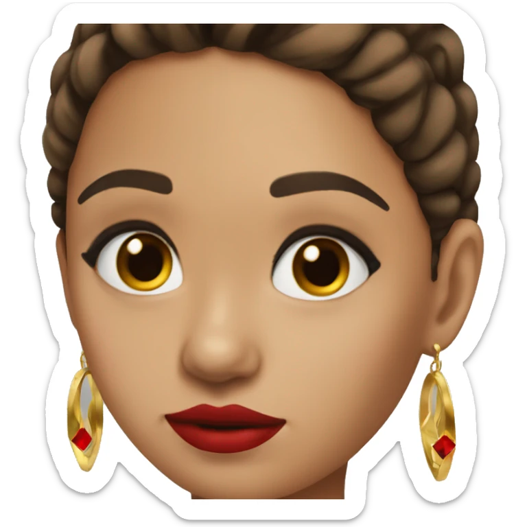 Mexican girl with brown straight hair hoop gold earrings and winged eyeliner with red lipstick  sticker