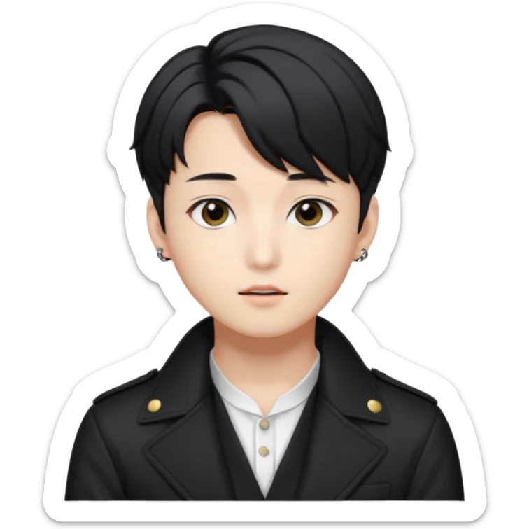 Draw a Korean male idol with black parted hair, earpiece mic & stylish stage outfit, inspired by Jungkook of BTS. sticker