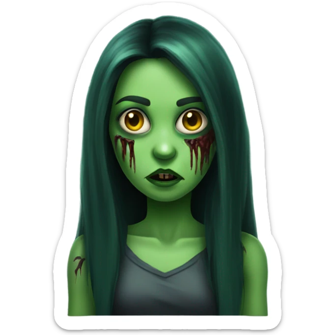 Brunette zombie girl in horror green skin and long hair sticker