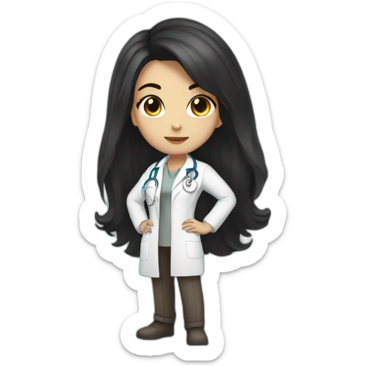 doctor girl with dark hair and dark brown eyes who is crouching sticker